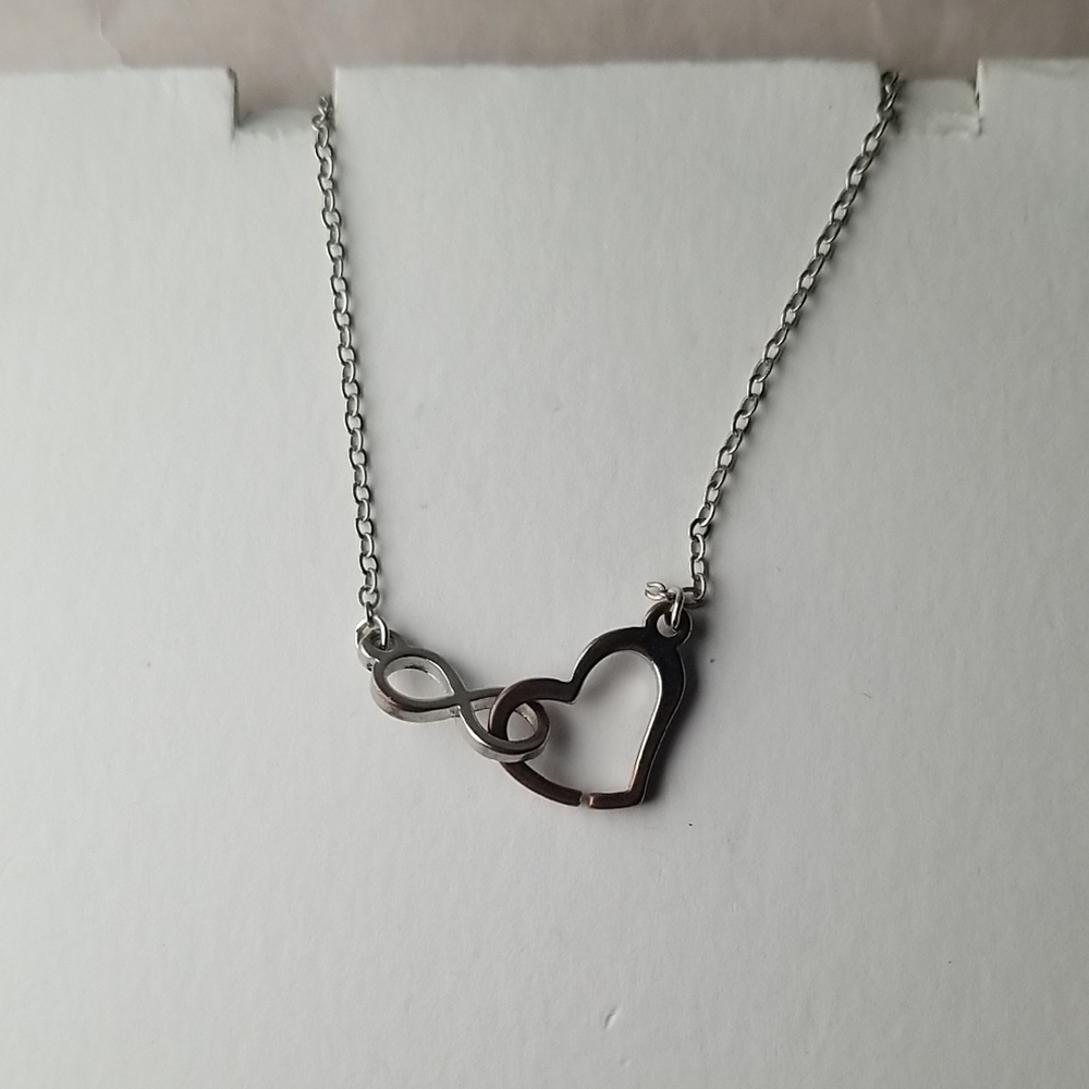 Silver Tone Infinity And Heart Necklace